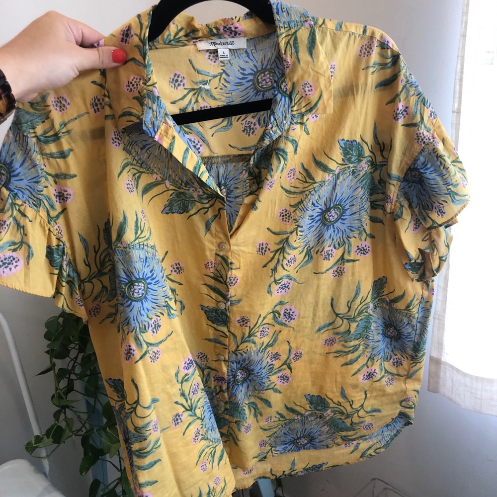 Madewell button down sunflower print top 🌻 Size L